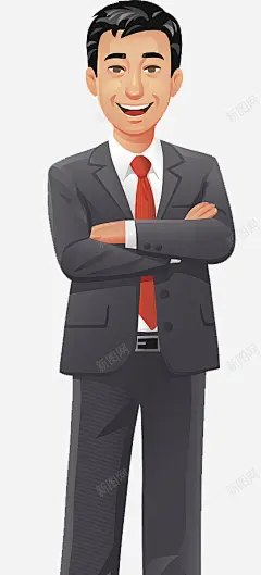 卡通人物插图双手抱胸的西装男 页面网页 平面电商 创意素材