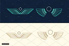 手绘翅膀形状设计师素材Set of linear style wings logos 设计模板 
