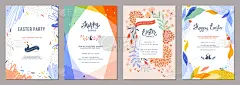 复活节,全球通讯,请柬,贺卡,水彩画颜料,彩色背景,边框,复活节兔子,模板,现代