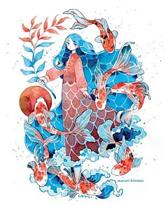 #遇见艺术# #插画#
分享插画师maruti_bitamin的一组蓝色系插画作品，大面积的蓝色给人很强的视觉冲击力，纷繁复杂的元素搭配让画面变得丰富了起来。 ​​​​