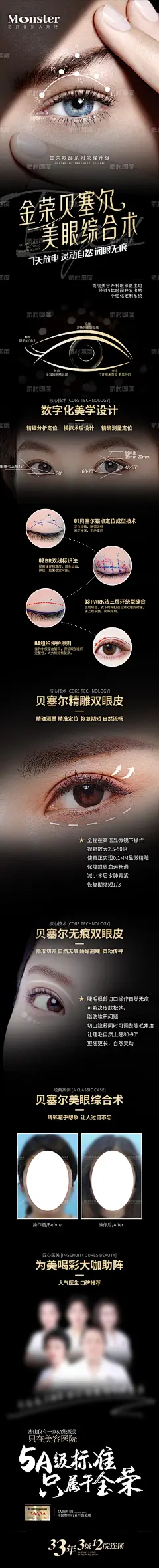 医美贝塞尔专题 海报 长图 医美 高端 大气 贝塞尔重睑 案例对比