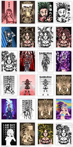 手绘插画人物漫画动漫ai矢量平面设计素材图集画像头像黑白彩色图-淘宝网