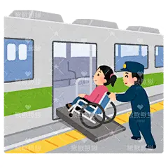 乘务员推轮椅上地铁城铁高铁贴纸扁平儿童插画元素卡通免扣png图片素材