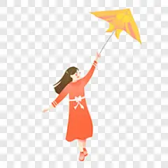 手绘春分主题之放风筝的年轻少女PPT元素PNG图片➤来自 PNG搜索网 pngss.com 免费免扣png素材下载！