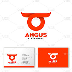 安格斯象征。抽象的牛头与角。牛肉肉图标。的名片。