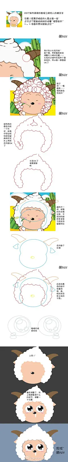 #Nir#PPT制作萌萌第四弹~萌萌的懒羊羊制作教程。建议点大图看。回家还没喝上一碗奶茶就赶着做教程。萌死人的耐尔制作