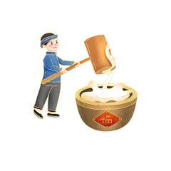 中国风国潮手绘插画手打年糕人物元素素材