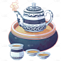 手绘-中国风插画贴纸-茶具