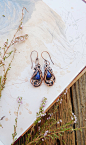 Lapis lazuli copper earrings - Minimal dangle earrings - Wire wrapped jewelry - Gift for women : Tenderness throughout. These small earrings have a strong core. It is well suited to the women with dark eyes, brown or green, and dark skin.  Wire wrapped je