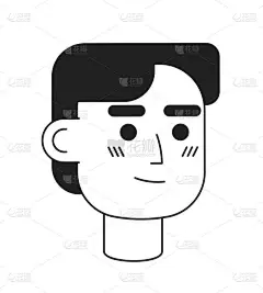 放松快乐的高加索休闲人单色扁平线头。西班牙裔办公室工作人员。可编辑的轮廓手绘人脸图标.用于动画的2D