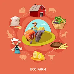 (源站可下源文件)农场卡通彩色构图/Farm Cartoon Colored Composition