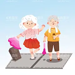 跳广场舞  - 源文件下载【酷图网】卡通,手绘,老奶奶,跳广场舞,元素