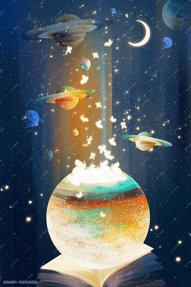 宇宙星空星星星球恒星月亮银河空间背景插画...