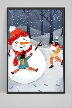 精品圣诞节雪人插画设计