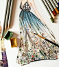 very detailed watercolor dress art by doll_memories