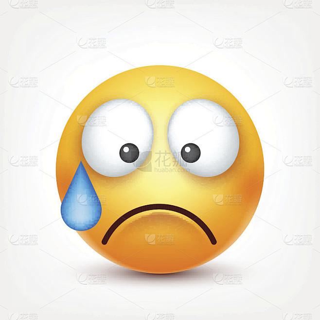 笑脸，带眼泪的悲伤表情。黄脸带着情绪。面部表情。3 d现实emoji。有趣的卡通character.