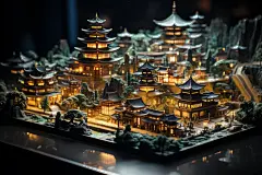 中式山水建筑立体地产模型