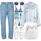 A fashion look from December 2017 featuring high-waisted jeans, silk sleepwear and blue lingerie. Browse and shop related looks.