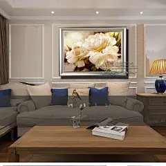 东隅装饰画纯手绘欧式花卉油画花开富贵客厅卧室玄关牡丹挂画有框-淘宝网