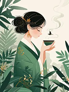摄图网_402563404_优雅的扁平风古风卡通女人（企业商用）