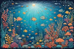 自然大海海底鱼类海洋游鱼鱼类插画图片