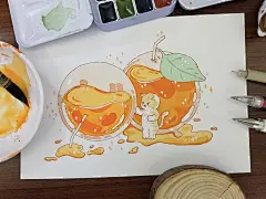 水彩练习-果汁橘猫