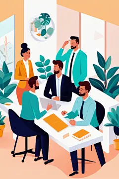 科技金融扁平风商务办公场景插画