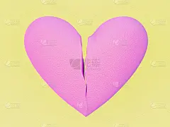 破碎的心形状经典。失恋是抽象的。无聊情人抑郁的概念。三维演示