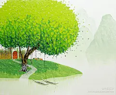 【月冥】一组来自堆糖网网友收集的插画作品，作者是越南插画家Phan Thu Trang，第一眼看到这样的作品，感觉非常清新，作者处理大树的手法，简单却有创意，颜色安排非常出彩，看见这些颜色各异的大树，
