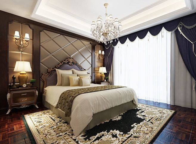 美式卧室床头背景墙装修效果图图片