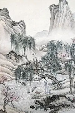 陈少梅 西施綄纱 立轴 设色纸本作品欣赏
