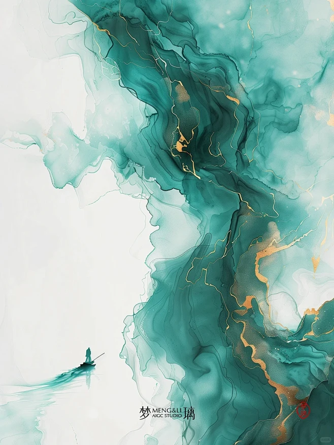 AI绘画| 中式国风 山青水绿写意山水画...