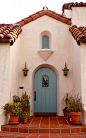 Joseph Abhar - Amazing  craftsman details in this Simple Adobe Revival with an arched entry door!! looks so balanced!!