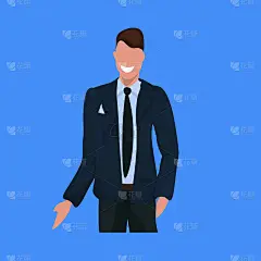 快乐的商人在西装站姿商人办公室职员男性卡通人物肖像平坦的蓝色背景