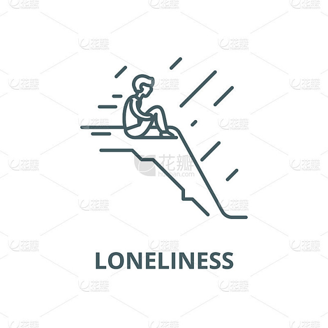 Loneliness vector line icon, linear concept, outli