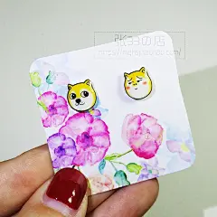 柴犬doge表情包可爱热缩耳钉手绘diy小清新耳钉耳环吸铁石耳夹-淘宝网