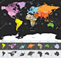 彩色的大洲的世界政治世界地图