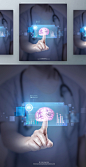 未来科技医学医疗大脑触摸屏全息合成海报插图