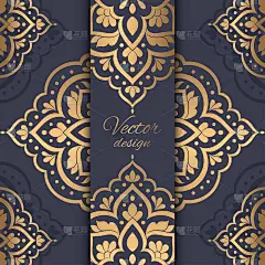 邀请卡设计与矢量曼陀罗图案。古董装饰模板。可用于背景和壁纸。优雅和经典的矢量元素非常适合装饰。