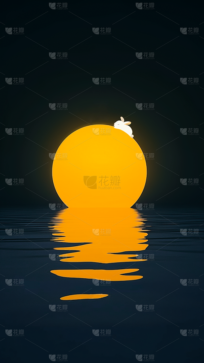 中秋系列通用插画海上明月背景素材