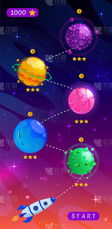 空间冒险游戏的图形用户界面。儿童桌面游戏...