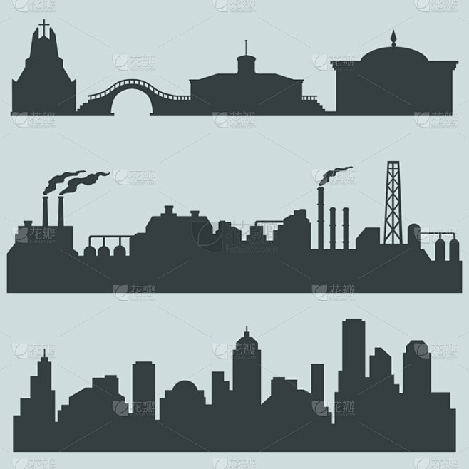 向量组的城市剪影-文化、 工业和城市的建...