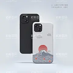 日系风景 手机壳  - 源文件下载【酷图网】日系,山,太阳,手绘,手机壳,樱花,设计,psd,壁纸,