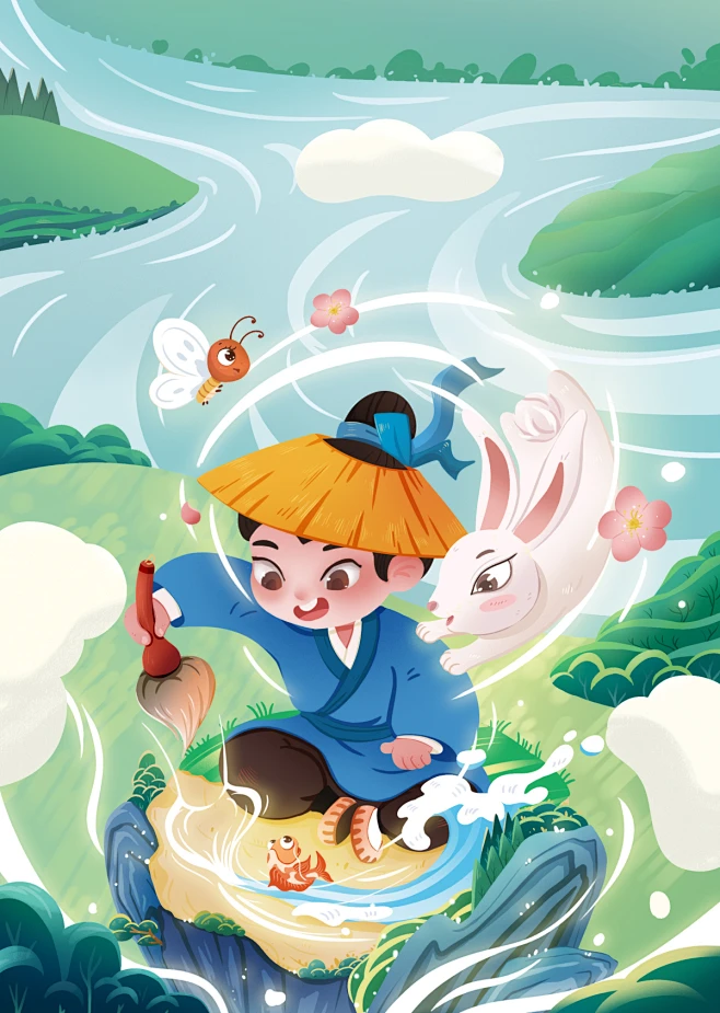 中国神话故事《神笔马良》_怪手杨的插画作品_涂鸦王国_原创插画平台-花瓣网