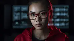 (1/4) 一个戴着眼镜的女孩在展示附近的照片，以VRay Tracing的风格呈现，以 Confucian ideology 为背景，以 Studio Portraiture 的方式拍摄，使用 Subtle Lighting 和 HDR 技术，以及 Photo-Realistic Techniques 和 Cyberpunk Realism 的风格(AI绘图来自WeDraw.art)