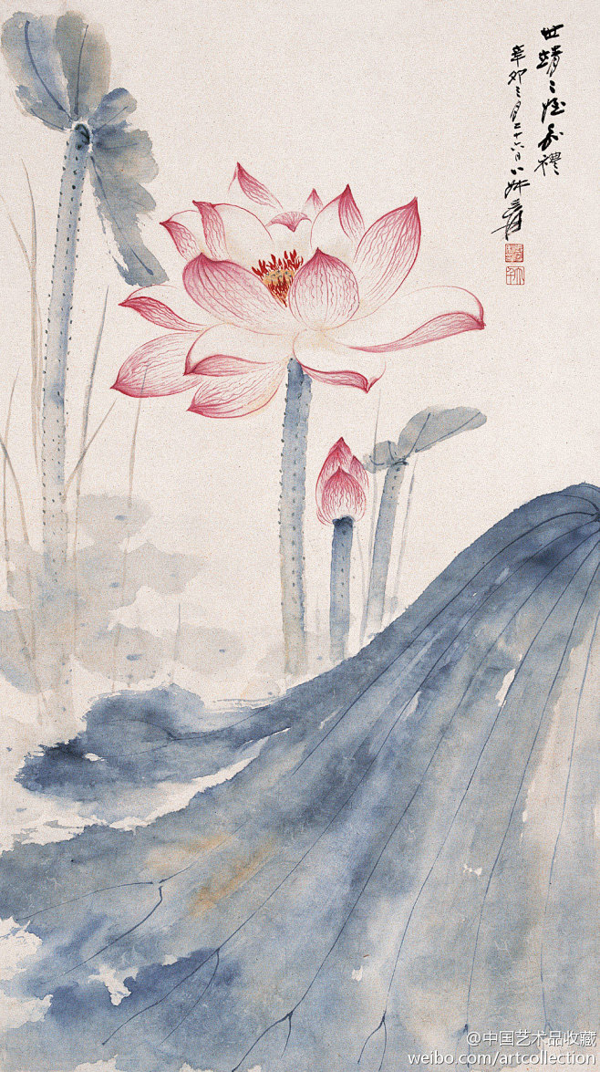 #写意画#【 张大千 《荷花图》 】张大...