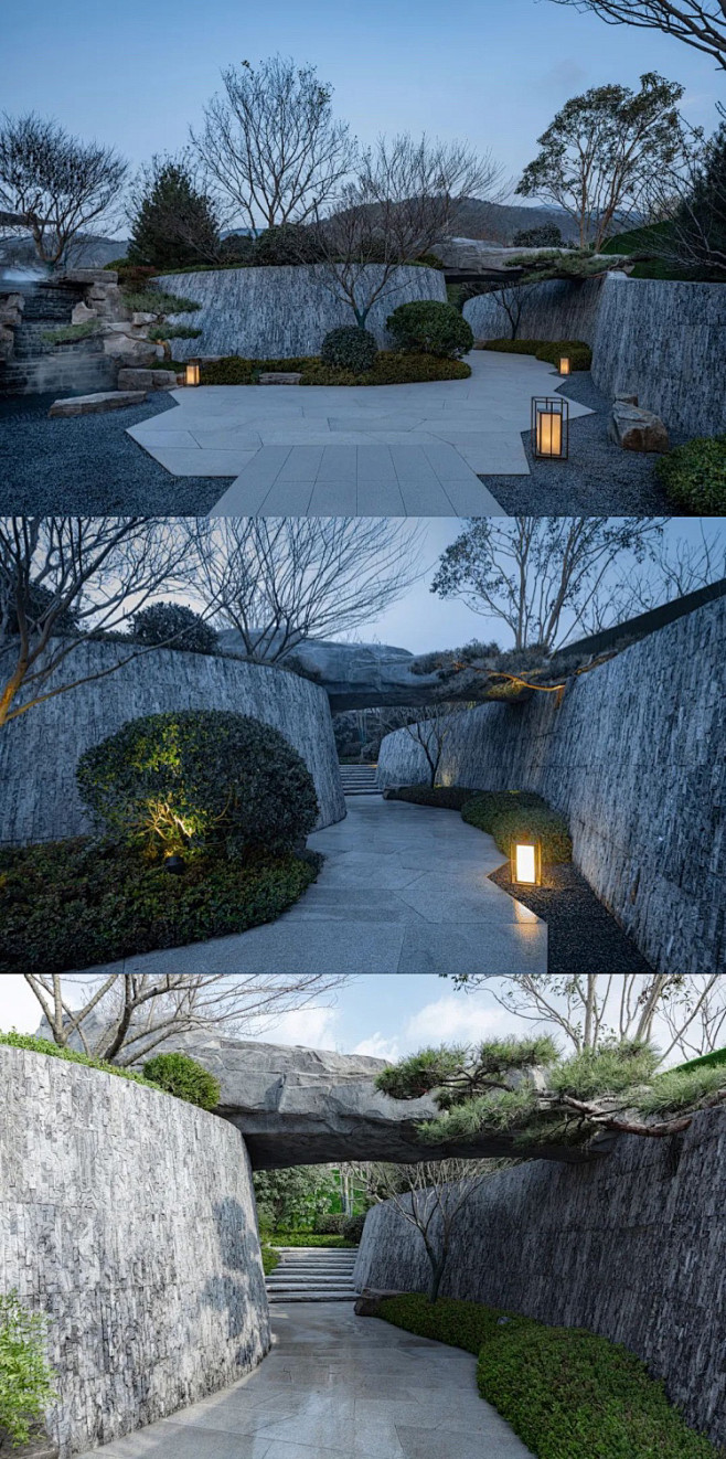 泰安阳光城 · 檀境 隔石门，尽显山居的意境深邃。树林延伸，岩石坚守，雾霭弥漫。两侧挡墙化解了4米的场地高差，两侧绿植相互掩映，匠心置石，结合 ...