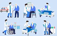 扁平医疗护理插画JPG医生老人医院人物