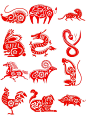 12生肖剪纸春节过年中国风十二生肖元素插图插画海报设计模板素材