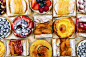 Assorted tarts and pastries : Background of assorted fresh sweet tarts and pastries from above